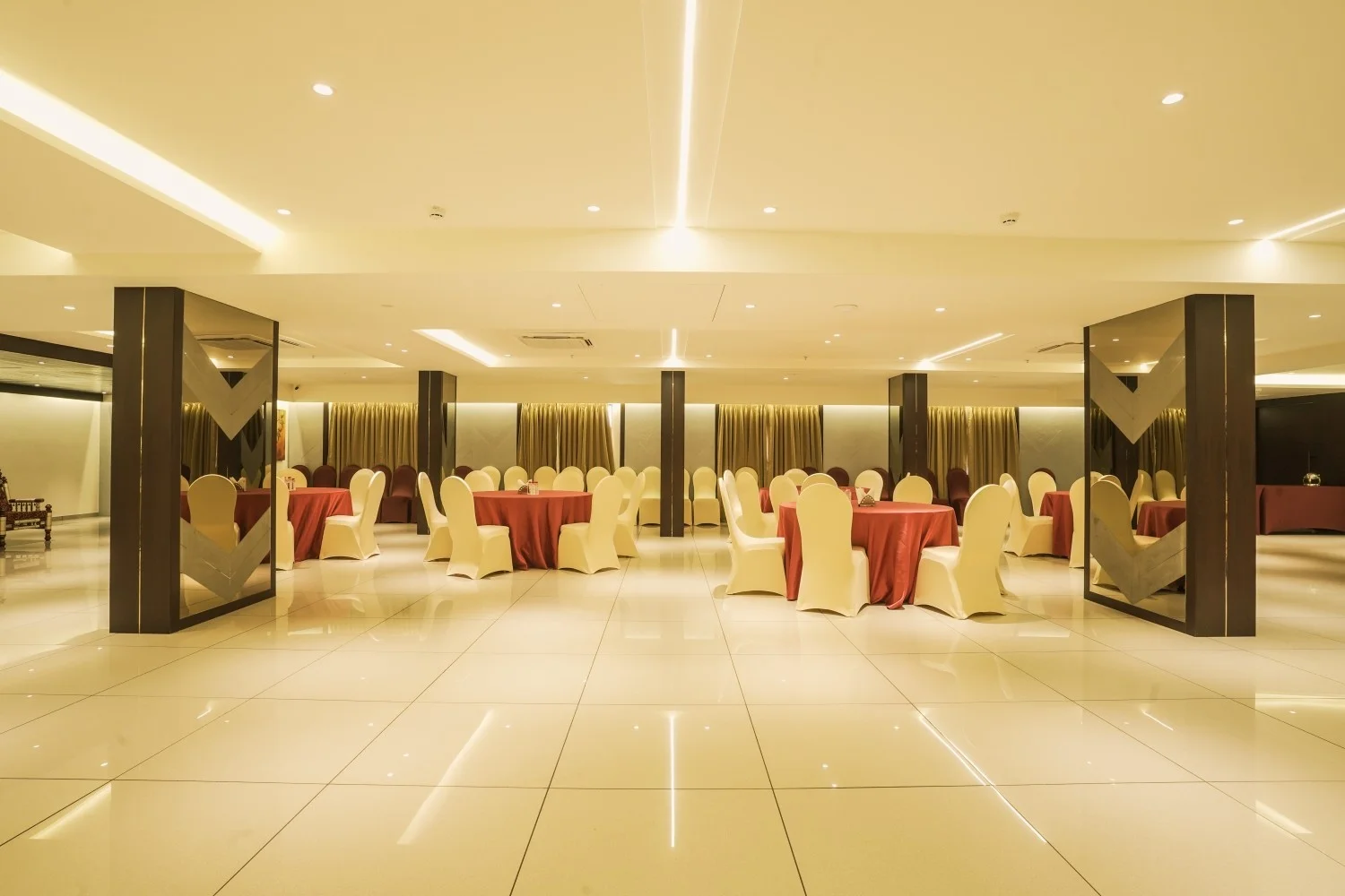 Elegant banquet hall with premium décor and ambient lighting